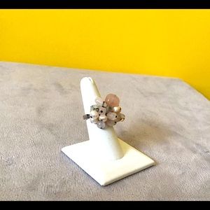 Pink quartz/pearl adjustable ring